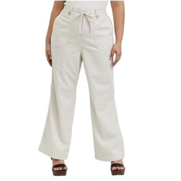 Torrid Beige Drawstring Wide Leg  High Rise Pants Plus Size 24 NEW - Picture 2 of 11